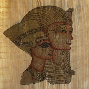 Vintage Authentic King Tut and Queen Nefertiti Papyrus Paper Hand Made Art Work